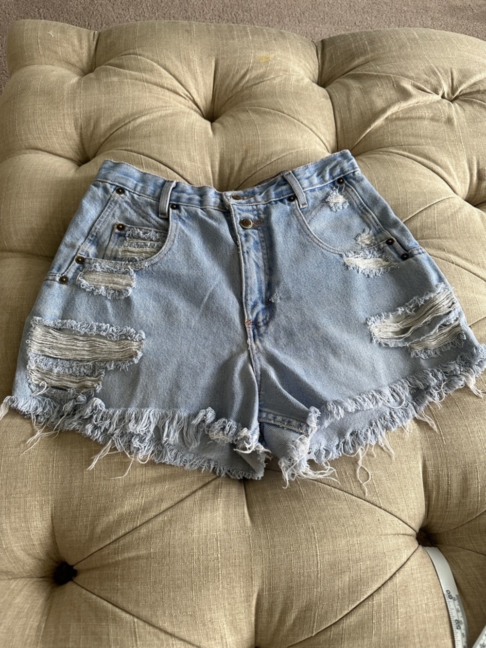 Zena Light Blue Distressed Denim Shorts